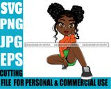 Afro Cute Lili Woman Afro Puff Hairstyle Squatting Position Black Girl Magic Melanin Popping Hipster Girl SVG JPG PNG Layered Cutting Files For Silhouette Cricut and More