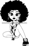 Aro Cute Lili Woman Afro Puff Hairstyle Squatting Position Black Girl Magic Melanin Popping Hipster Girl SVG JPG PNG Layered Cutting Files For Silhouette Cricut and More