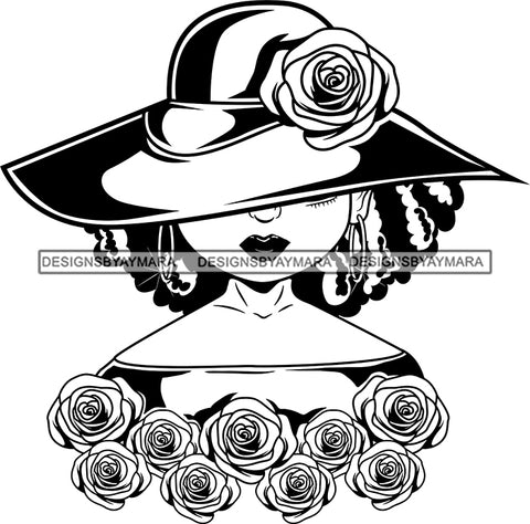 Afro Cute Lili Woman Wearing Hat Classy Boujee Style Flowers Black Girl Magic Melanin Popping Hipster Girl SVG JPG PNG Layered Cutting Files For Silhouette Cricut and More