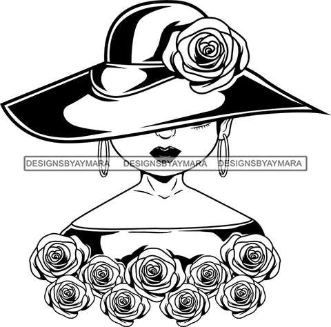 Afro Cute Lili Woman Wearing Hat Classy Boujee Style Flowers Black Girl Magic Melanin Popping Hipster Girl SVG JPG PNG Layered Cutting Files For Silhouette Cricut and More