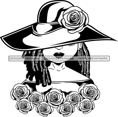 Afro Cute Lili Woman Wearing Hat Classy Boujee Style Flowers Black Girl Magic Melanin Popping Hipster Girl SVG JPG PNG Layered Cutting Files For Silhouette Cricut and More