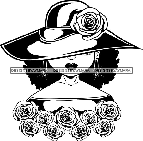 Afro Cute Lili Woman Wearing Hat Classy Boujee Style Flowers Black Girl Magic Melanin Popping Hipster Girl SVG JPG PNG Layered Cutting Files For Silhouette Cricut and More