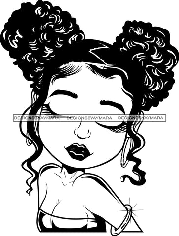 Afro Cute Lili Woman Afro Puff Messy Bun Hairstyle Blowing Kisses Black Girl Magic Melanin Popping Hipster Girl SVG JPG PNG Layered Cutting Files For Silhouette Cricut and More