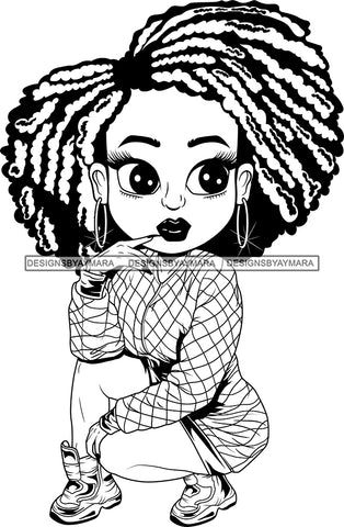 Afro Cute Lili Woman Afro Puff Hairstyle Squatting Position Black Girl Magic Melanin Popping Hipster Girl SVG JPG PNG Layered Cutting Files For Silhouette Cricut and More