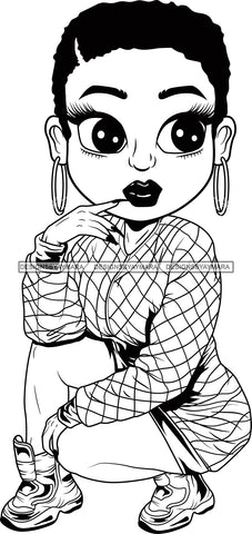 Afro Cute Lili Woman Afro Puff Short Hairstyle Squatting Position Black Girl Magic Melanin Popping Hipster Girl SVG JPG PNG Layered Cutting Files For Silhouette Cricut and More