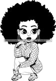 Afro Cute Lili Woman Afro Puff Hairstyle Squatting Position Black Girl Magic Melanin Popping Hipster Girl SVG JPG PNG Layered Cutting Files For Silhouette Cricut and More