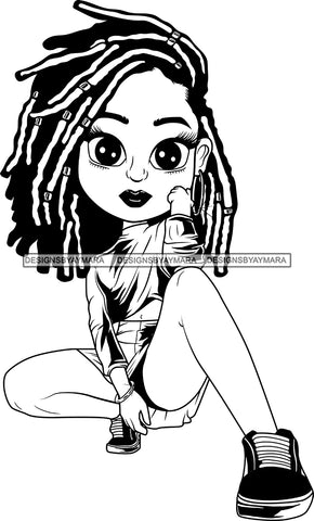 Afro Cute Lili Woman Braids Hairstyle Squatting Position Black Girl Magic Melanin Popping Hipster Girl SVG JPG PNG Layered Cutting Files For Silhouette Cricut and More