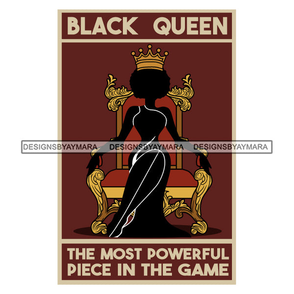 Black Queen The Most Powerful Piece In The Game Afro Woman Melanin Nubian Black Girl Magic SVG Cutting Files For Silhouette Cricut and More