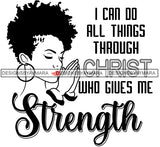 Afro Black Woman Goddess Praying Religious Quotes Short Curly Hair Style B/W SVG Cutting Files For Silhouette Cricut