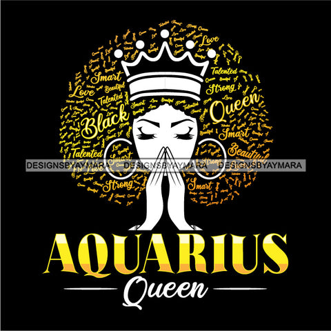 Aquarius Queen Calendar Afro Woman Melanin Popping Nubian Black Girl Magic SVG Cutting Files For Silhouette Cricut and More