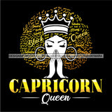 Capricorn Queen Calendar Afro Woman Melanin Popping Nubian Black Girl Magic SVG Cutting Files For Silhouette Cricut and More