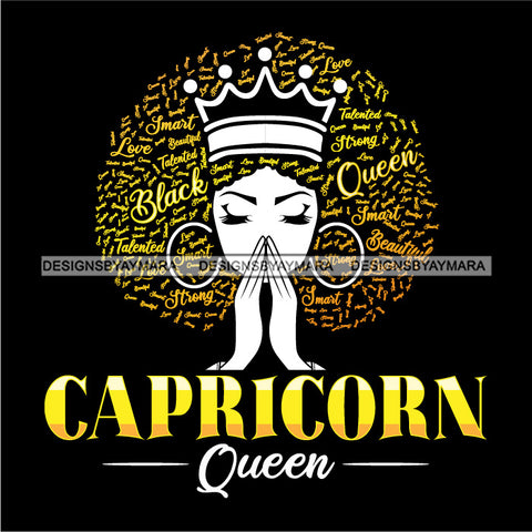 Capricorn Queen Calendar Afro Woman Melanin Popping Nubian Black Girl Magic SVG Cutting Files For Silhouette Cricut and More