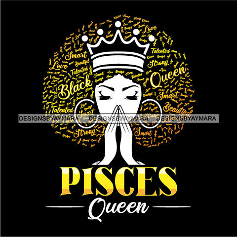 Pisces Queen Calendar Afro Woman Melanin Popping Nubian Black Girl Magic SVG Cutting Files For Silhouette Cricut and More