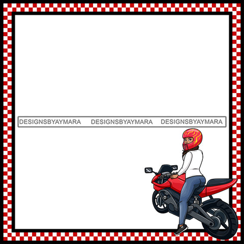 Motorcycle Biker Girl Sport Bike Cartoon Character Caricature Frame Room Decoration Birthday Banner Speed Race Funky Transportation Illustration SVG JPG PNG Vector Clipart Cricut Silhouette Cut Cutting