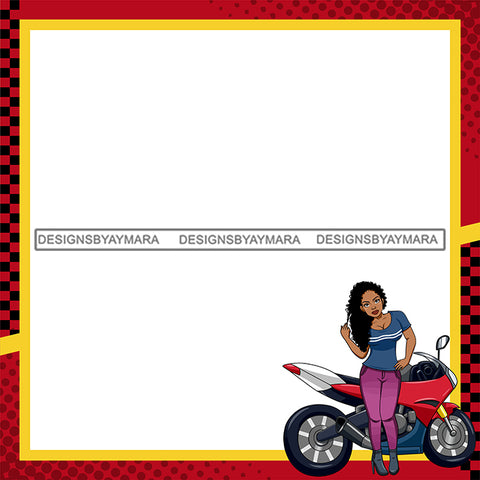 Motorcycle Biker Girl Sport Bike Cartoon Character Caricature Frame Room Decoration Birthday Banner Speed Race Funky Transportation Illustration SVG JPG PNG Vector Clipart Cricut Silhouette Cut Cutting