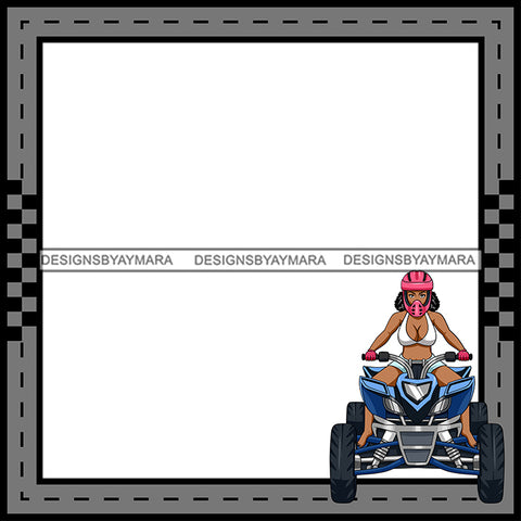 Motorcycle Biker Girl Sport Bike Cartoon Character Caricature Frame Room Decoration Birthday Banner Speed Race Funky Transportation Illustration SVG JPG PNG Vector Clipart Cricut Silhouette Cut Cutting