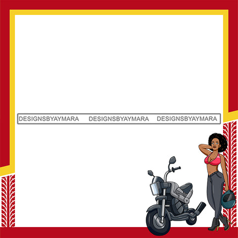 Motorcycle Biker Girl Sport Bike Cartoon Character Caricature Frame Room Decoration Birthday Banner Speed Race Funky Transportation Illustration SVG JPG PNG Vector Clipart Cricut Silhouette Cut Cutting