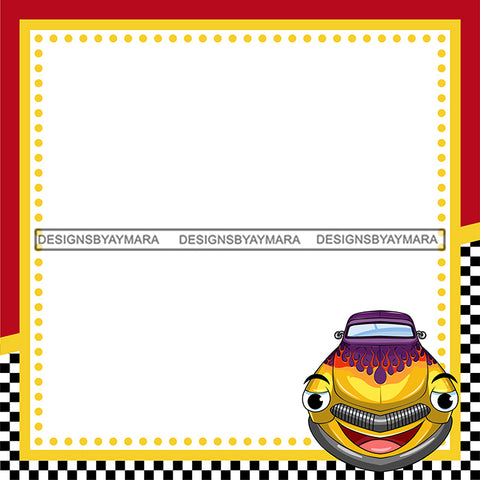 Automobile Cartoon Character Caricature Frame Room Decoration Birthday Banner Speed Race Funky Transportation Illustration SVG JPG PNG Vector Clipart Cricut Silhouette Cut Cutting