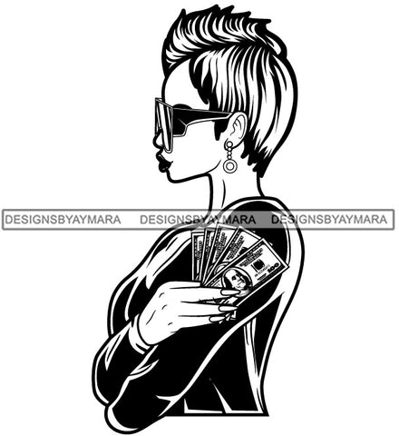 Caucasian Hustle Woman Money Maker One Hundred Dollar Bill Successful Woman Hipster Girl Magic SVG Cutting Files For Silhouette Cricut