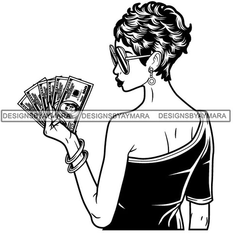 Caucasian Hustle Woman Money Maker One Hundred Dollar Bill Successful Woman Hipster Girl Magic SVG Cutting Files For Silhouette Cricut