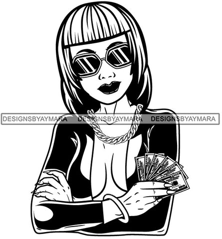 Caucasian Hustle Woman Money Maker One Hundred Dollar Bill Successful Woman Hipster Girl Magic SVG Cutting Files For Silhouette Cricut