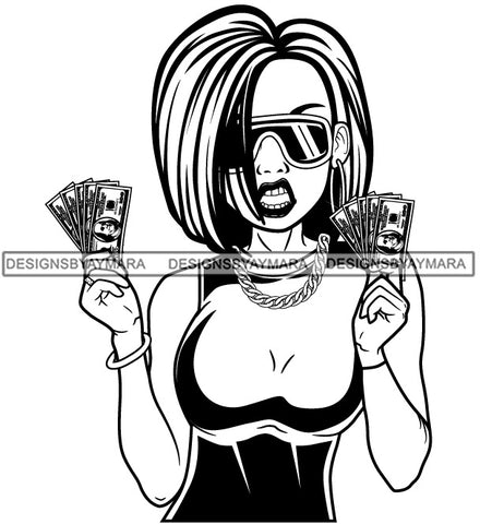 Caucasian Hustle Woman Money Maker One Hundred Dollar Bill Successful Woman Hipster Girl Magic SVG Cutting Files For Silhouette Cricut