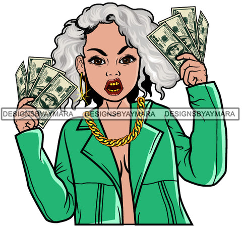 Caucasian Hustle Woman Money Maker One Hundred Dollar Bill Successful Woman Hipster Girl Magic SVG Cutting Files For Silhouette Cricut