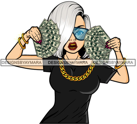 Caucasian Hustle Woman Money Maker One Hundred Dollar Bill Successful Woman Hipster Girl Magic SVG Cutting Files For Silhouette Cricut