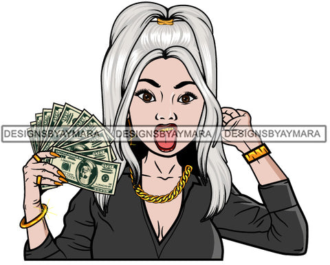 Caucasian Hustle Woman Money Maker One Hundred Dollar Bill Successful Woman Hipster Girl Magic SVG Cutting Files For Silhouette Cricut