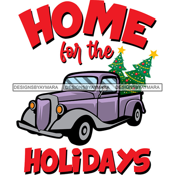 Home For The Holiday Antique Purple Truck Retro Classic Christmas Tree SVG Cutting Files For Silhouette Cricut