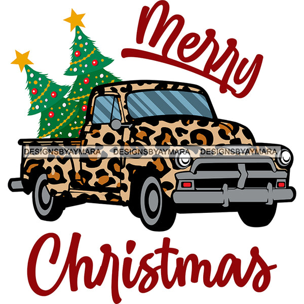 Merry Christmas Cheetah Truck Holiday Antique  Retro Classic Christmas Tree  SVG Cutting Files For Silhouette Cricut