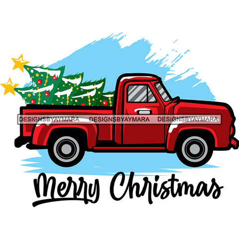 Merry Christmas Red Truck Holiday Antique Retro Classic Christmas Tree  SVG Cutting Files For Silhouette Cricut