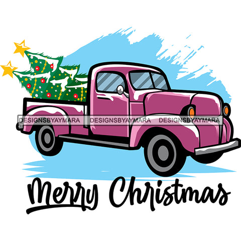 Merry Christmas Purple Truck Holiday Antique Retro Classic Christmas Tree SVG Cutting Files For Silhouette Cricut