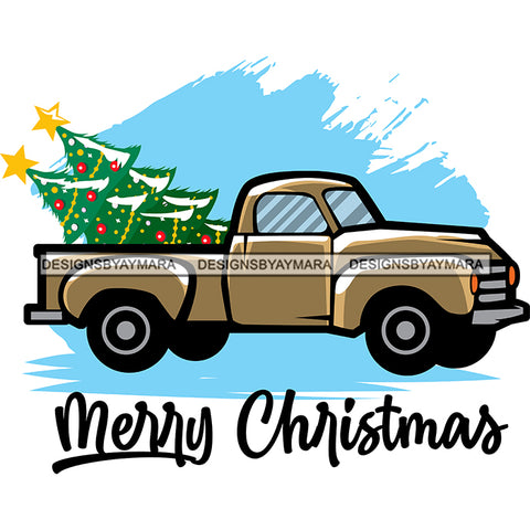 Merry Christmas Beige Truck Holiday Antique Retro Classic Christmas Tree SVG Cutting Files For Silhouette Cricut