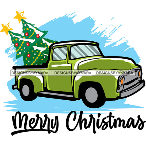 Merry Christmas Green Truck Holiday Antique Retro Classic Christmas Tree SVG Cutting Files For Silhouette Cricut