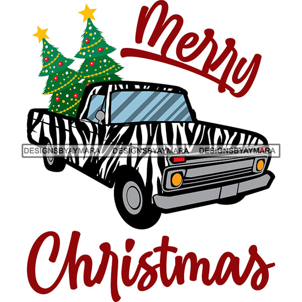 Merry Christmas Zebra Truck Holiday Antique Retro Classic Christmas Tree SVG Cutting Files For Silhouette Cricut