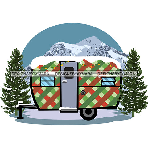 Christmas Trailer  Green Red Truck Holiday Christmas Tree Snow Holiday Season SVG Cutting Files For Silhouette Cricut