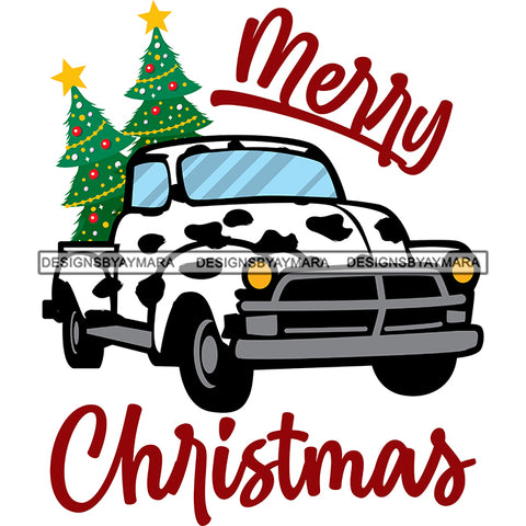 Merry Christmas Dalmatians Truck Holiday Antique Retro Classic Christmas Tree SVG Cutting Files For Silhouette Cricut