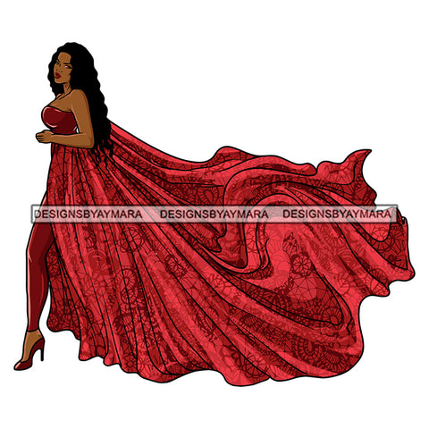 Melanin Woman Long Red Dress Beautiful Classy Lady SVG PNG JPG Cut Files For Silhouette Cricut and More!