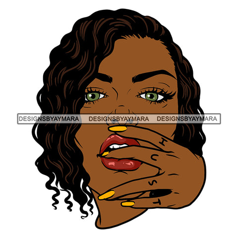 Melanin Woman Hand Covering Mouth Beautiful Lady SVG PNG JPG Cut Files For Silhouette Cricut and More!