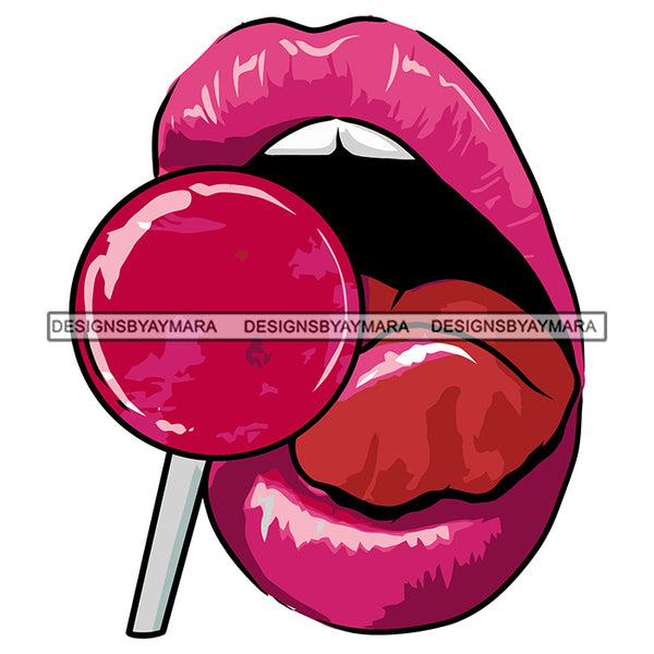 Sexy Pink Lips Licking Lollipop SVG PNG JPG Cut Files For Silhouette Cricut and More!