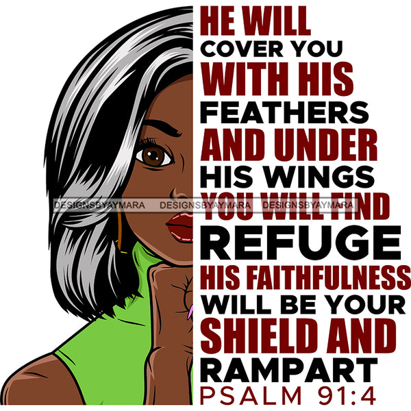 He Will Cover You With His Feathers Black Woman Mixed Gray Hair  SVG JPG PNG Vector Clipart Cricut Silhouette Cut Cutting1