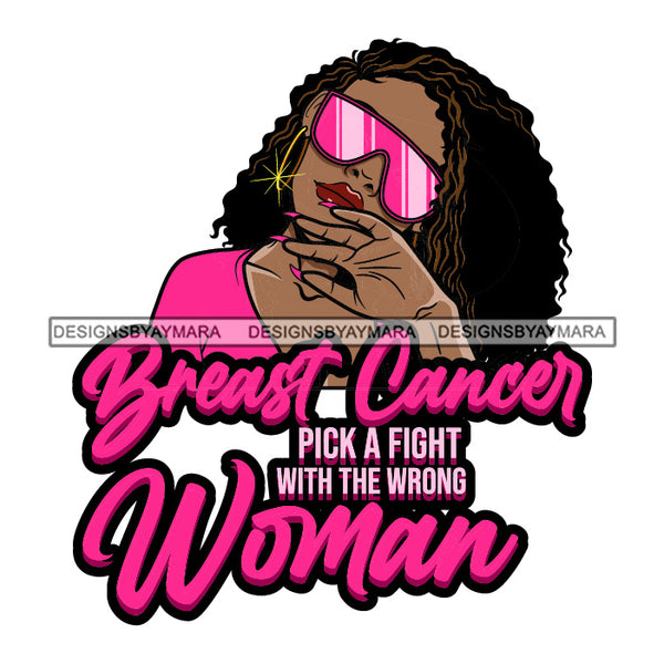 Afro Woman Breast Cancer Warrior Survivor Sunglasses Hoop Earring Curly Hair Style  SVG JPG PNG Layered Cutting Files For Silhouette Cricut and More