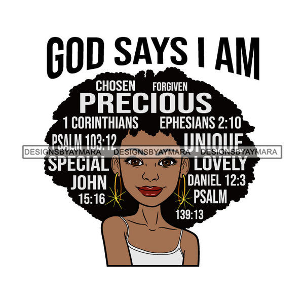 Afro Woman Hair Religious Quotes God Says I'M Precious Black Girl Melanin Hipster Afro Hair Style  SVG JPG PNG Layered Cutting Files For Silhouette Cricut