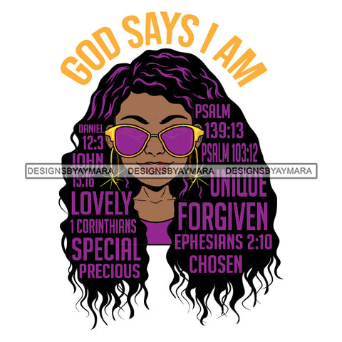 Afro Woman Hair Religious Quotes God Says I'M Precious Black Girl Sunglasses Melanin Hipster Afro Long Hair Style SVG JPG PNG Layered Cutting Files For Silhouette Cricut