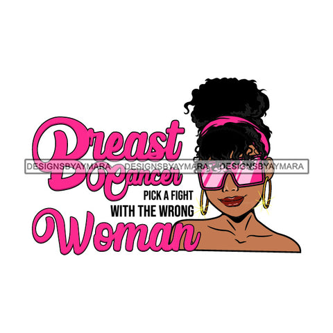Afro Woman Breast Cancer Warrior Survivor Headband   Sunglasses Hoop Earring Up Do Hair Style  SVG JPG PNG Layered Cutting Files For Silhouette Cricut and More