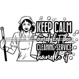 Afro Woman Cleaning Life Quotes Maid Housekeeper Bamboo Earrings Apron Bandana Curly Hairstyle B/W SVG JPG PNG Cutting Files For Silhouette and Cricut
