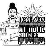 Afro Woman Cleaning Life Quotes Maid Housekeeper Bamboo Earrings Apron Up Do Hairstyle B/W SVG JPG PNG Cutting Files For Silhouette and Cricut