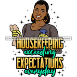 Afro Woman Holding Cleaning Supplies Life Quotes Maid Housekeeper Bamboo Earrings Gloves Apron Pigtails Hairstyle SVG JPG PNG Cutting Files For Silhouette and Cricut