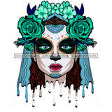 Sugar Skull Art Blue And Green Flowers Dripping JPG PNG  Clipart Cricut Silhouette Cut Cutting